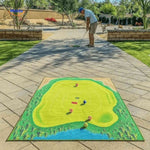 Outdoor golf practice mat for backyard swing training and play.