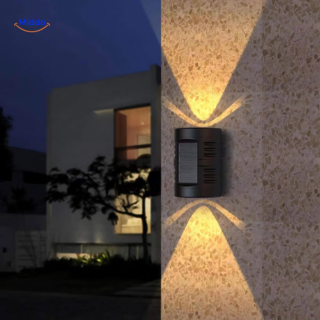 Waterproof solar security light with dual heads for outdoor safety and protection.