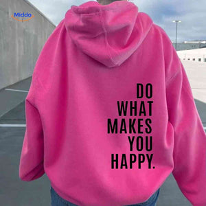 Dusty pink oversized hoodie with black graphic detail.