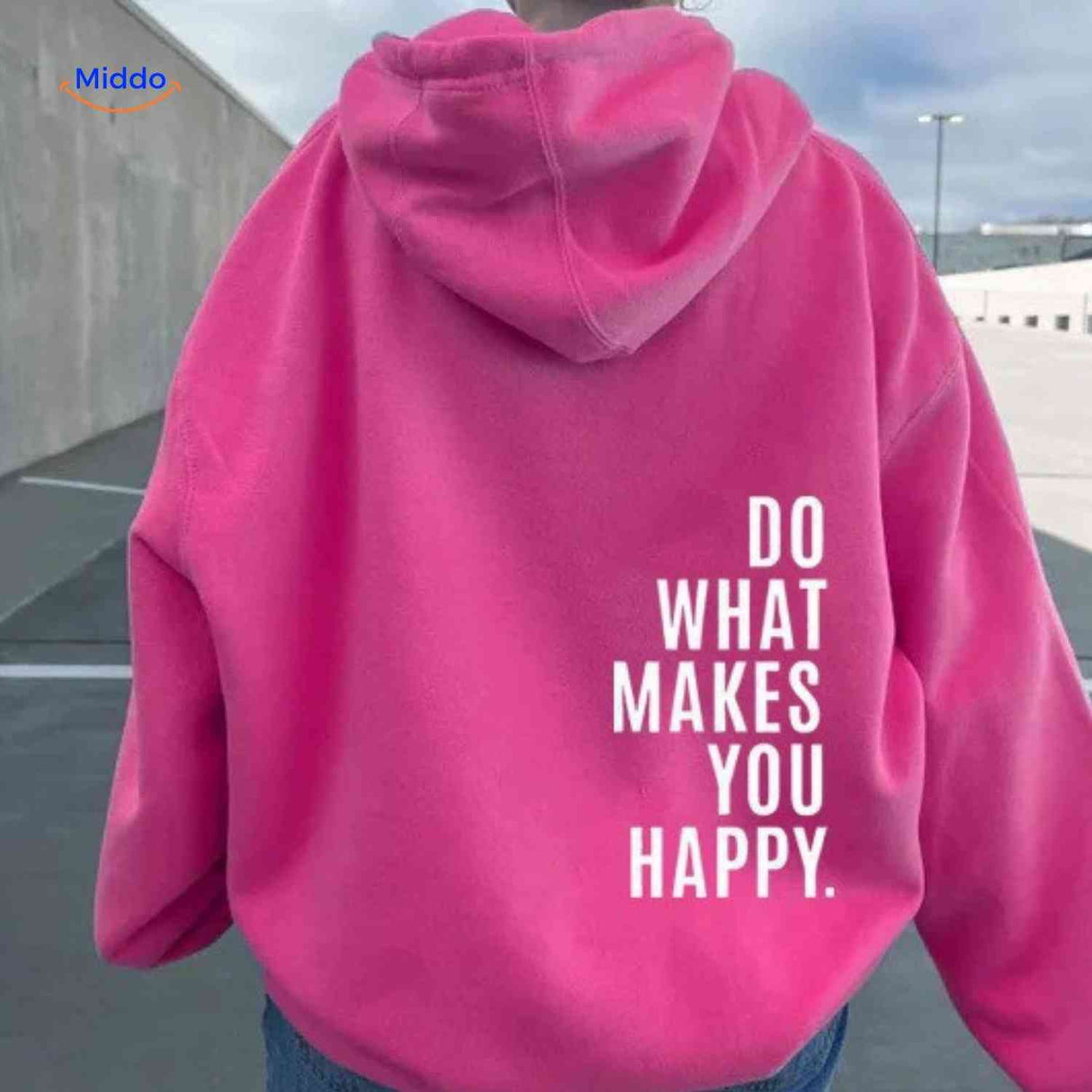 Dusty pink oversized hoodie with white text design.