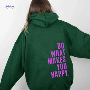 Green oversized hoodie with purple motivational text.
