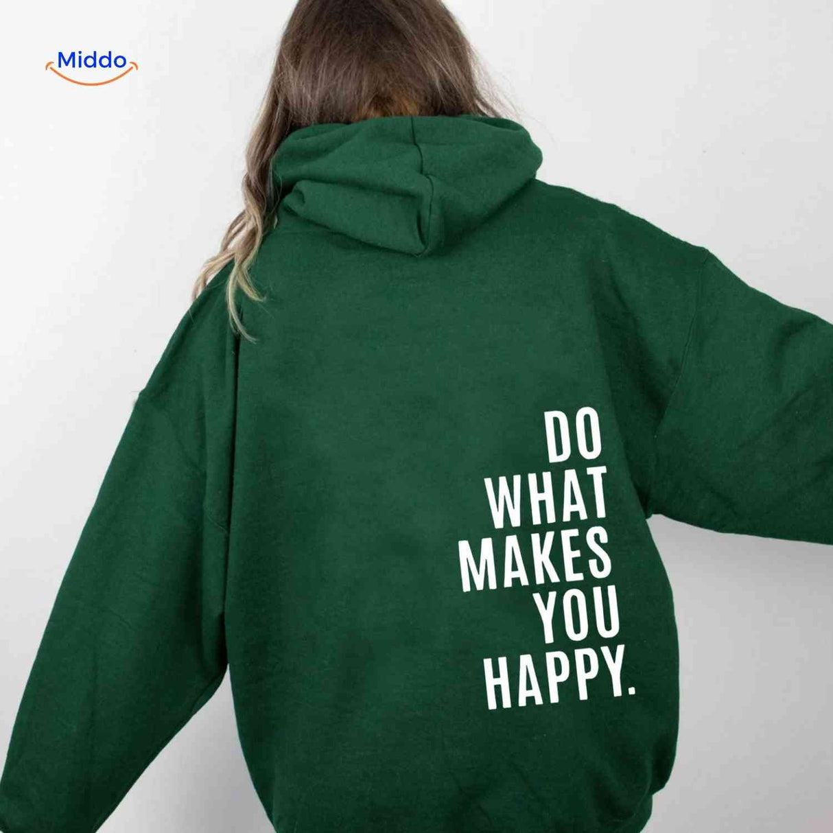 Green oversized hoodie featuring white text design.
