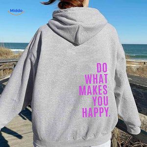 Grey oversized hoodie with purple graphic print.