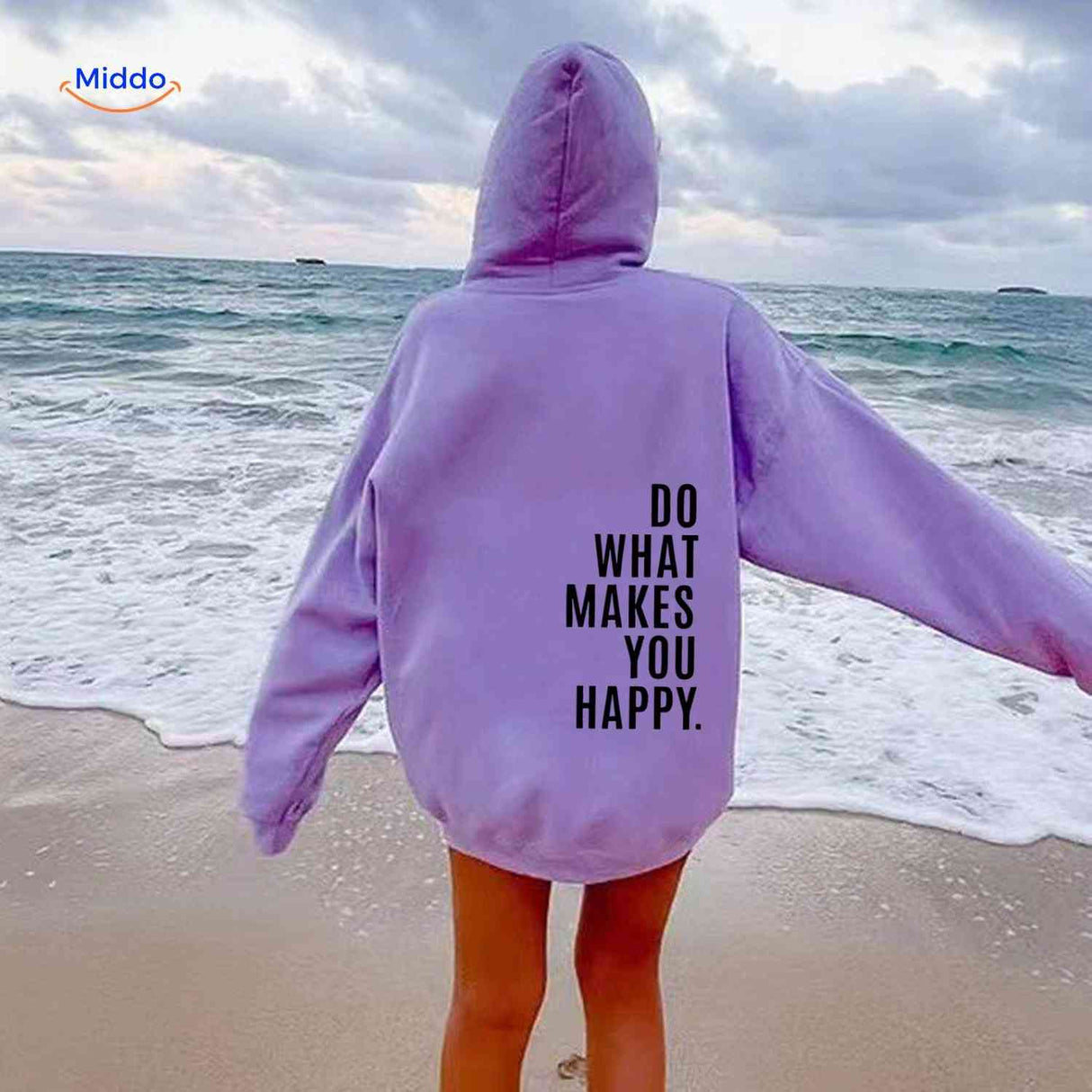 Purple oversized hoodie featuring black text print.
