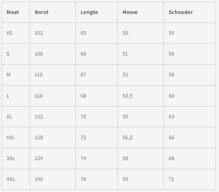 Size chart showing measurement guide for women's hoodie.