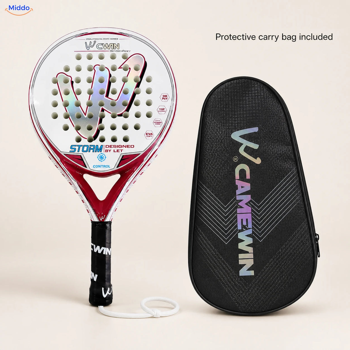 PadelPro padel racket set with protective carry bag and attached wrist strap