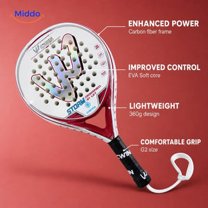 PadelPro carbon fiber padel racket feature infographic
