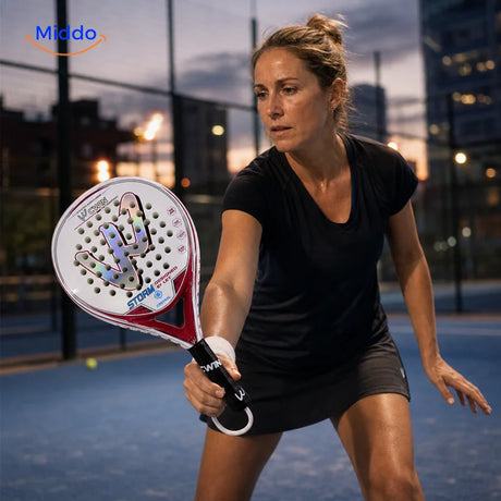 PadelPro beginner racket practice on a padel court