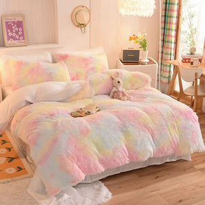 Teddy Fluffy fleece bedding set in Pastel Watercolor