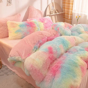 Teddy Fluffy fleece bedding set in Pastel Rainbow