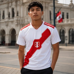 Peru 2026 World Cup supporter jersey in white and red.