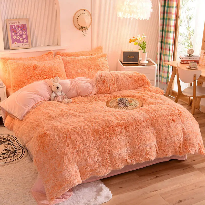 Teddy Fluffy fleece bedding set in Peach