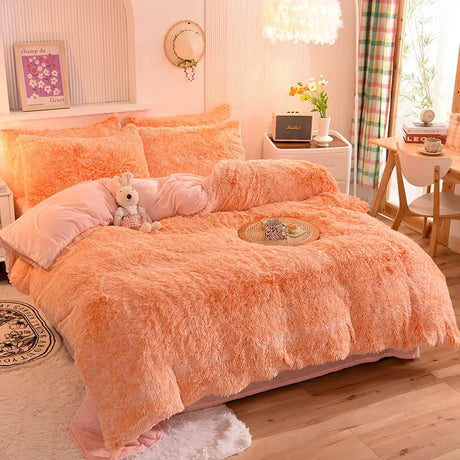 Teddy Fluffy fleece bedding set in Peach