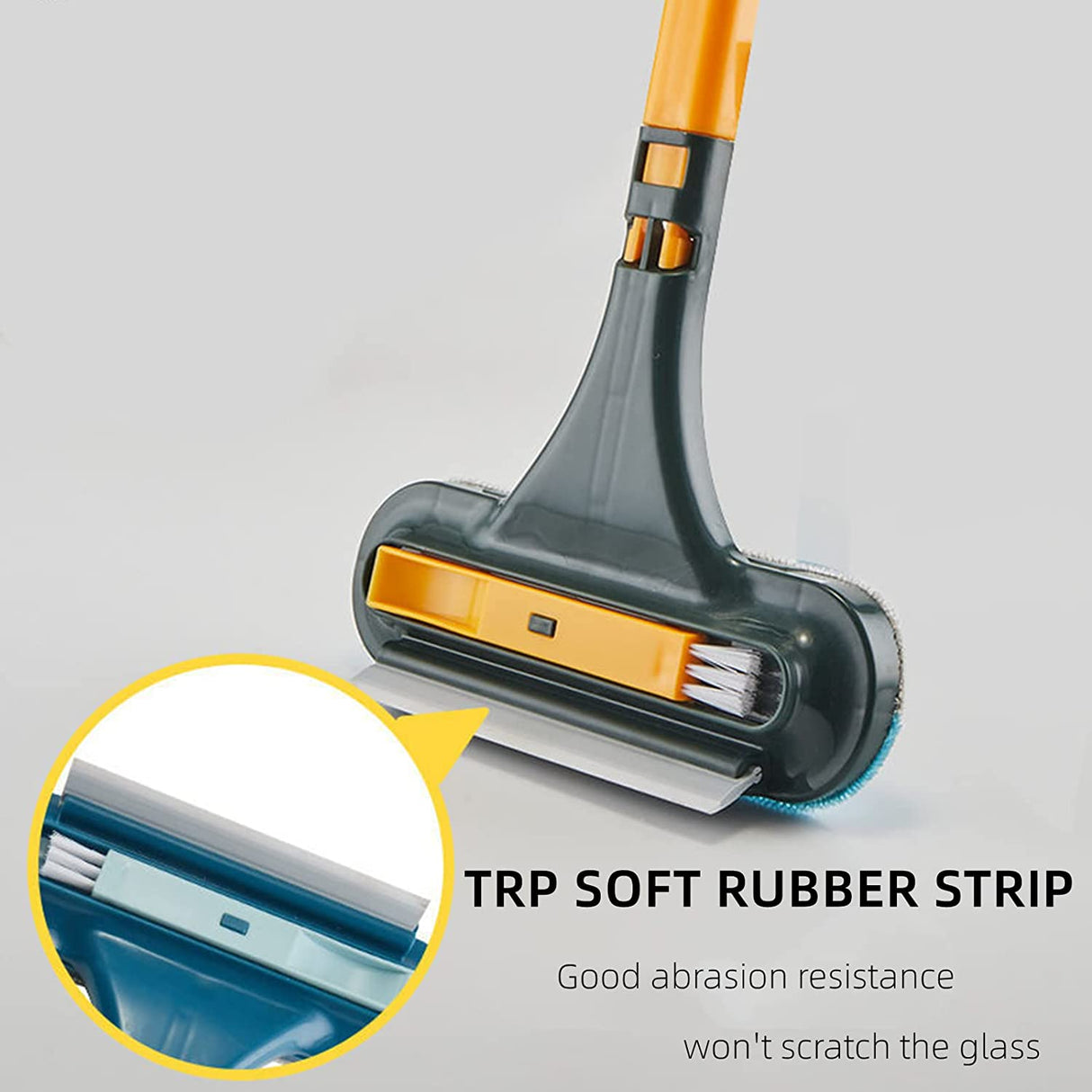 MultiBrush with soft rubber strip and bristles for pet hair and window cleaning.
