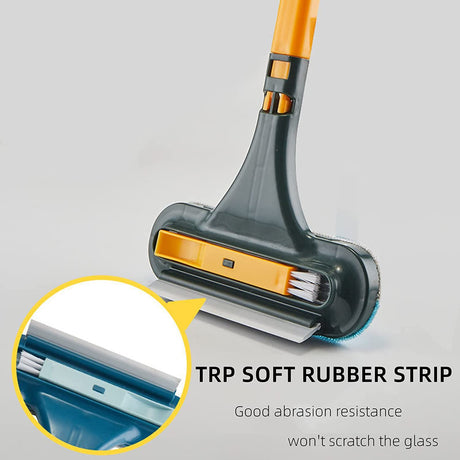 MultiBrush with soft rubber strip and bristles for pet hair and window cleaning.