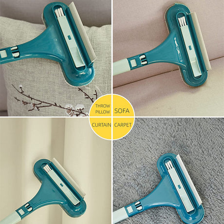 Pet hair remover brush designed for pillows, carpets, and various upholstered surfaces.