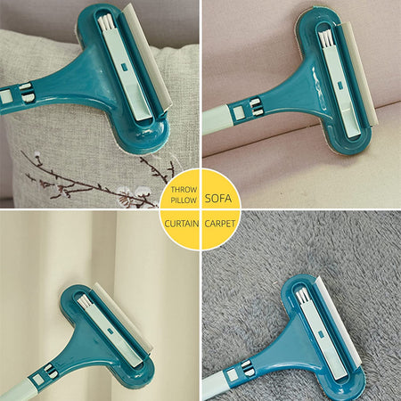 Pet hair remover brush designed for pillows, carpets, and various upholstered surfaces.