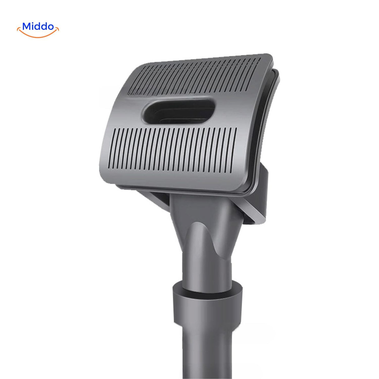 Pet hair brush with vacuum nozzle attachment for dog grooming.