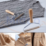 Pet hair remover brush effectively lifting fur from clothing and fabric.
