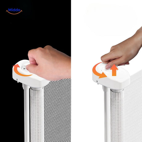 Retractable gate providing pet containment and safe room separation.