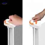 Retractable gate providing pet containment and safe room separation.