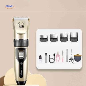 Pet trimmer with multiple comb attachments for different coat types.