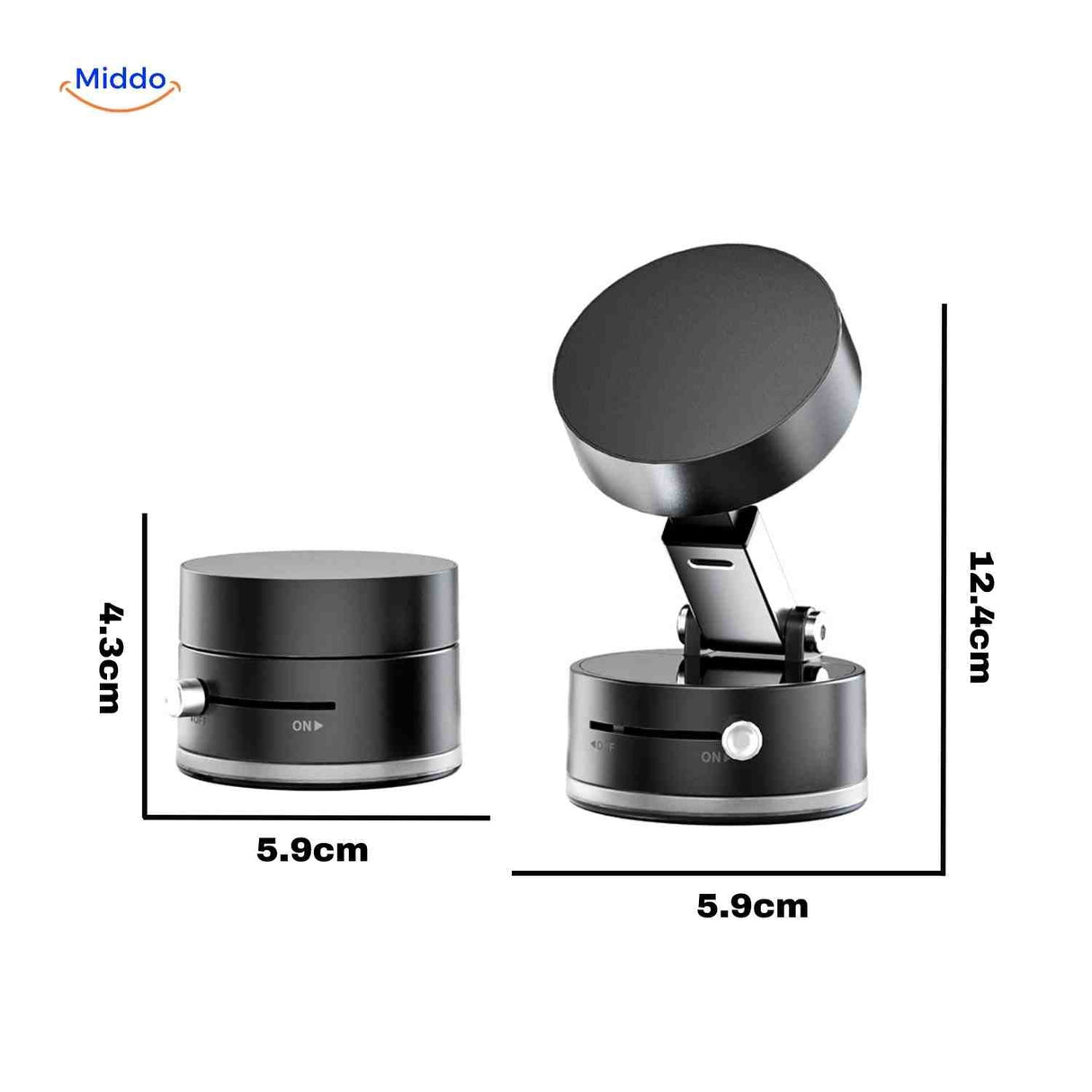 Phone holder size specifications showing compact portable dimensions.