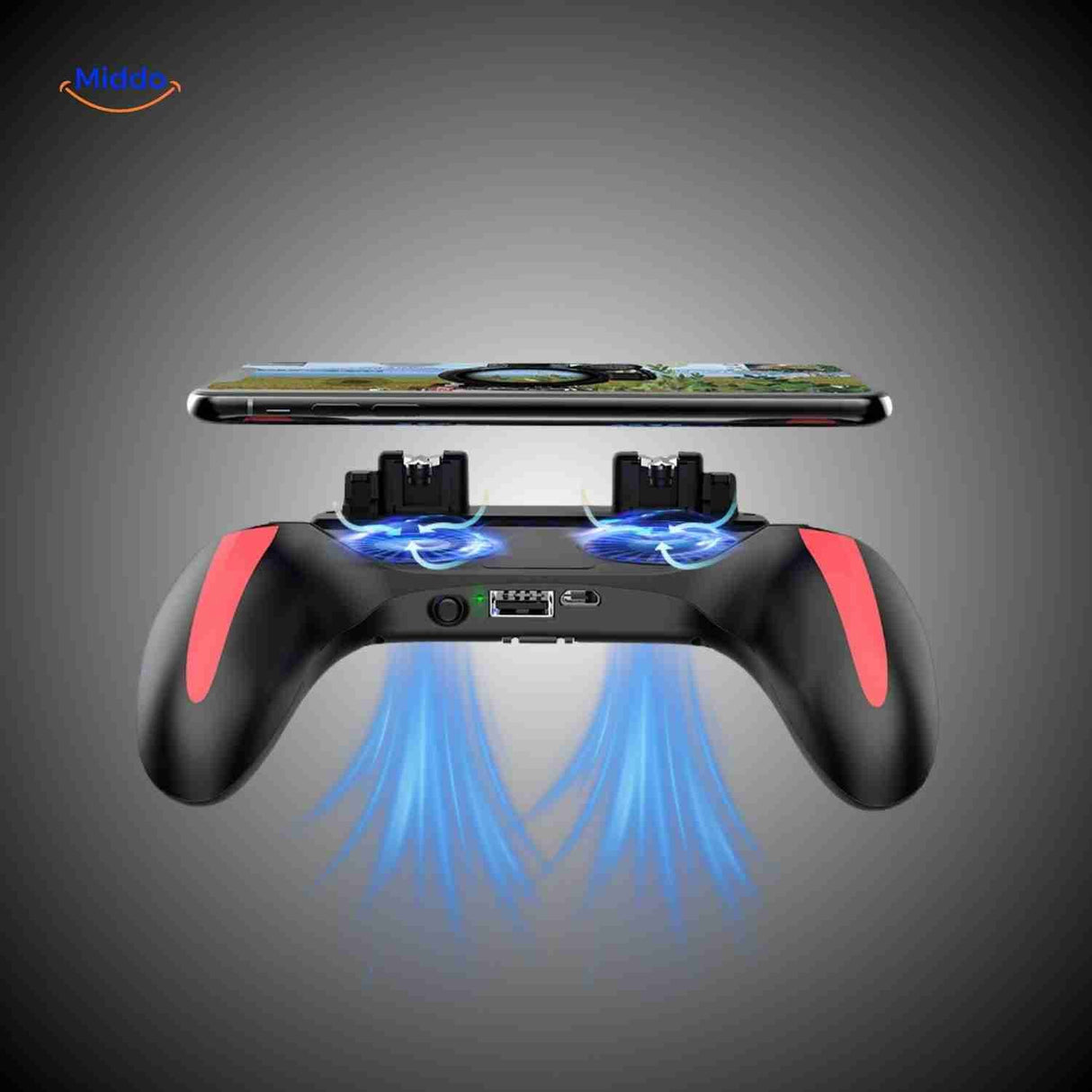 GameFlex H10 gaming controller with ventilator cooling system and secure phone mount.