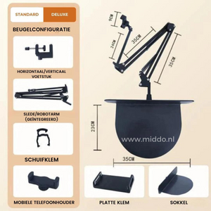 FlexArm components including clamps and phone holder arm assembly.
