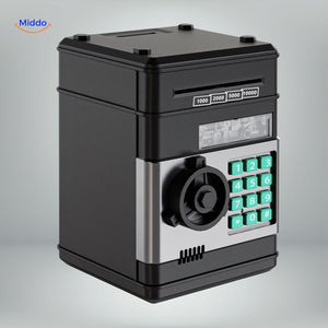 Rose and silver ATM piggy bank with PIN code entry and bill slot feature.