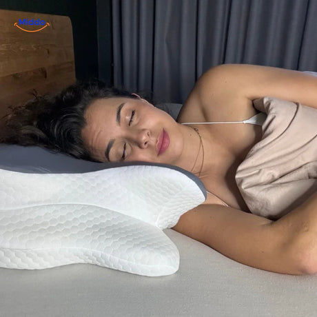 Ergonomic pillow offering proper support for comfortable stomach sleeping position
