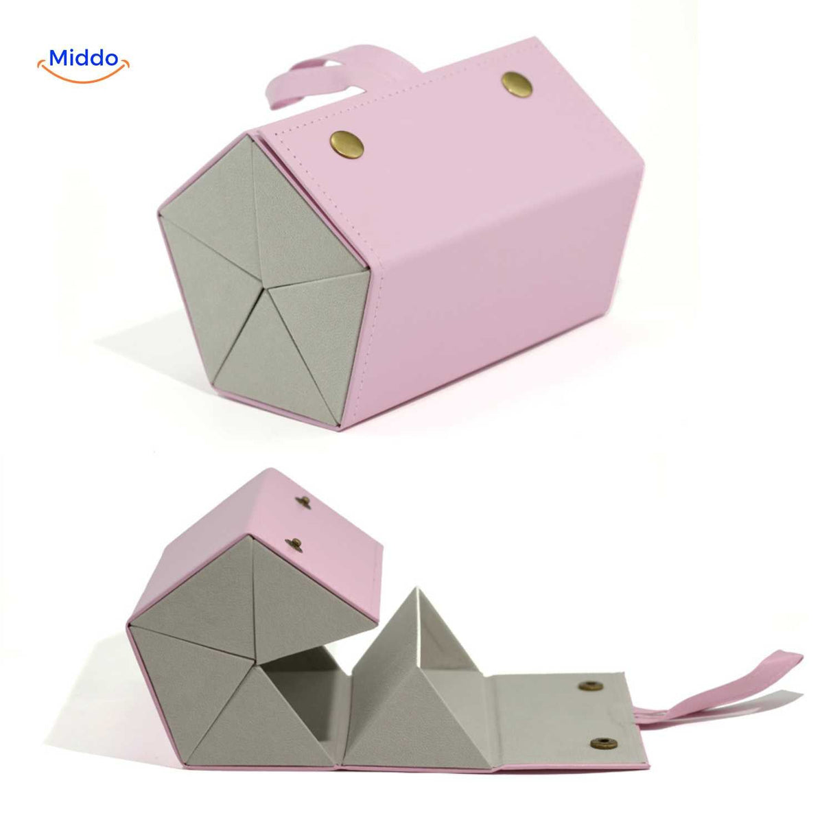 Pink 5-slot foldable travel eyeglasses case open showing five protective glasses slots.
