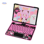 Pink Bluetooth keyboard case with anime Anya character design.
