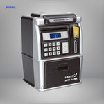 Pink ATM savings bank for kids with light-up PIN code lock feature.