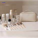 Pink and beige combination travel pouch for makeup
