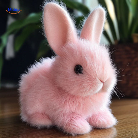 Cute pink bunny plush toy with ultra-soft fur, ideal for pet lovers and animal-themed nurseries.