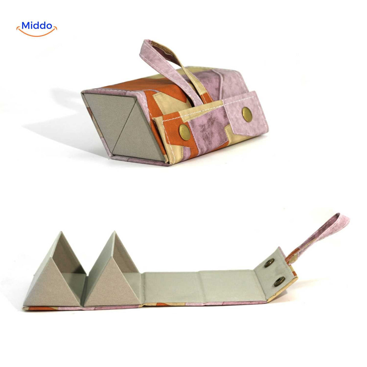 Pink floral 2-slot velour foldable eyeglasses case shown closed with floral pattern detail.