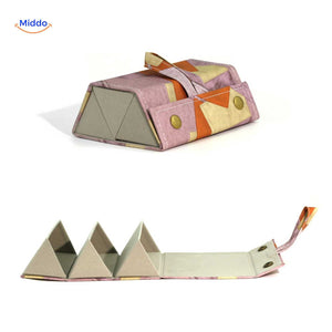 Pink floral 3-slot foldable travel eyeglasses case open showing three lined compartments.