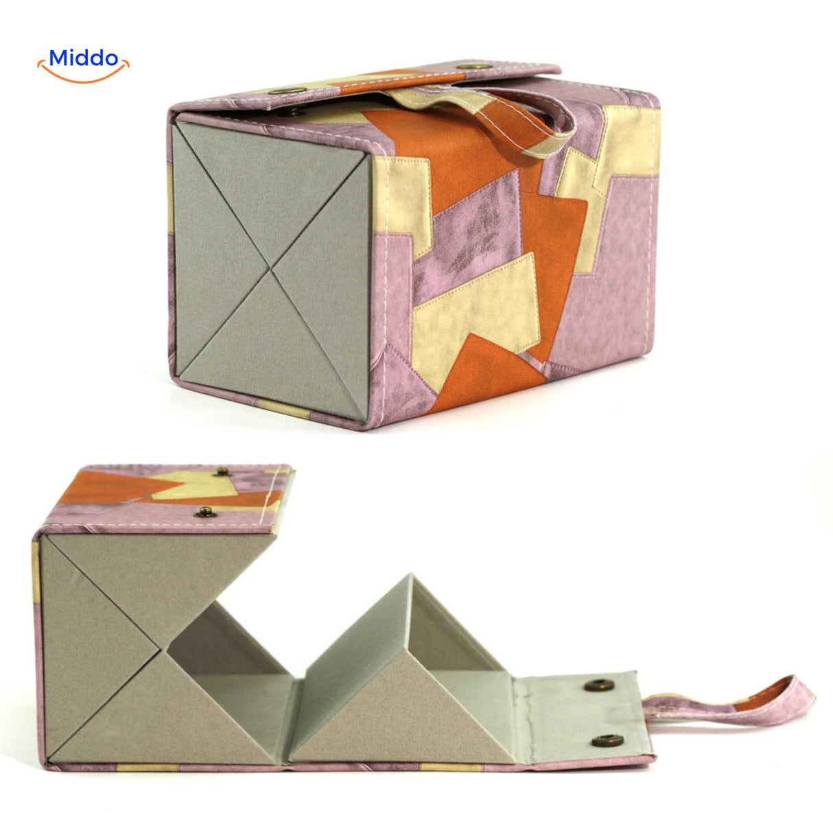 Pink floral 4-slot modern foldable eyeglasses case open displaying four individual slots.