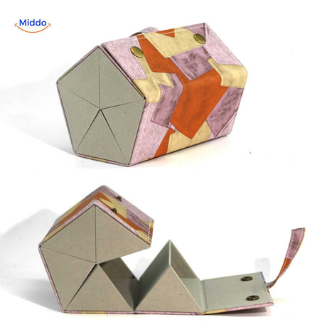 Pink floral 5-slot luxury foldable eyeglasses case open with all five compartments visible.