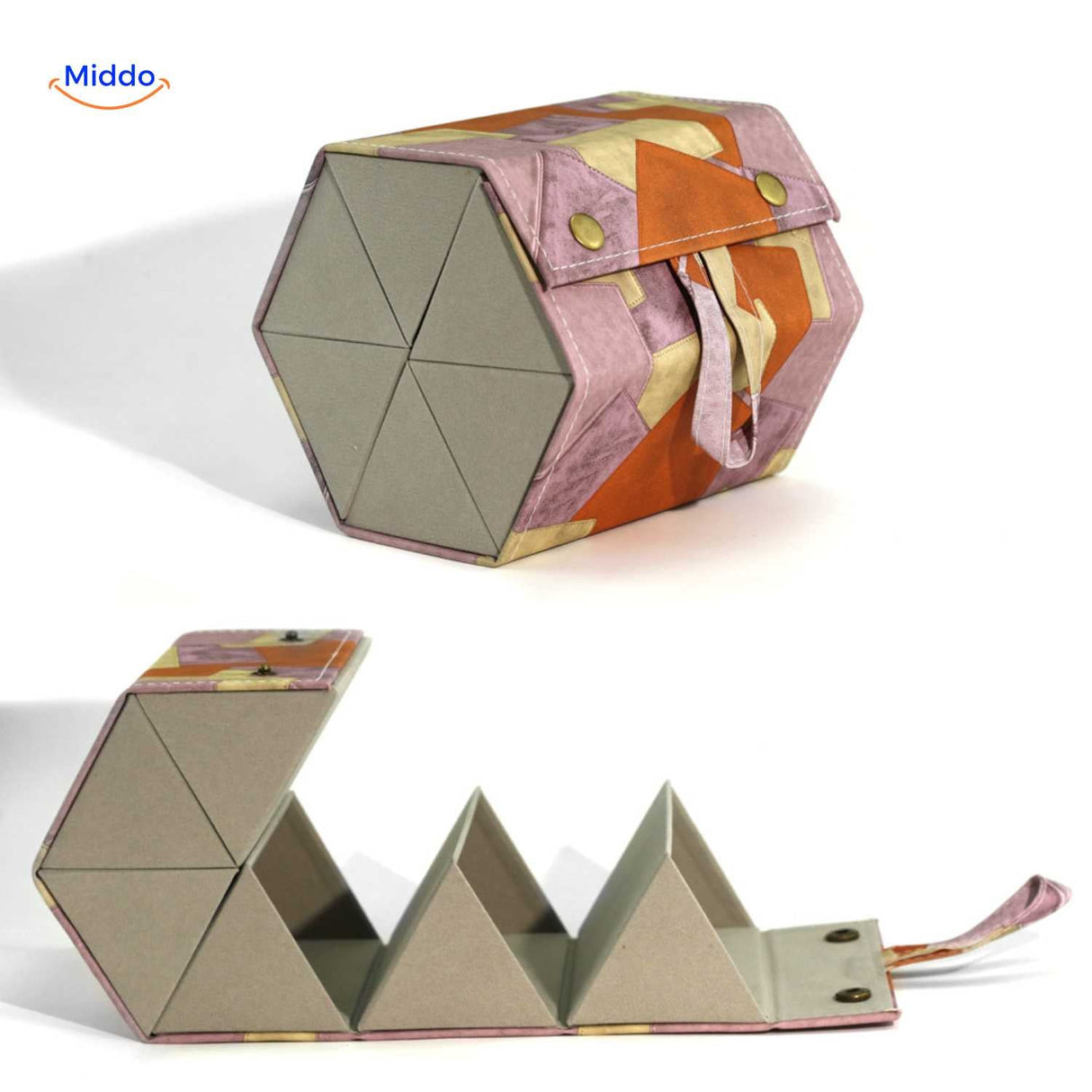 Pink floral 6-slot foldable eyeglasses holder fully open showing all six protective slots.