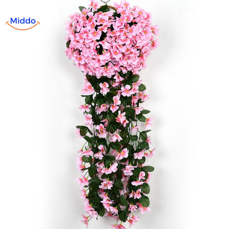 Pink artificial orchid cascade with lush realistic blooms.