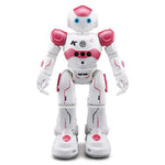 Pink gesture-responsive robot providing interactive entertainment for kids.