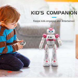 Pink interactive robot featuring advanced voice recognition technology.