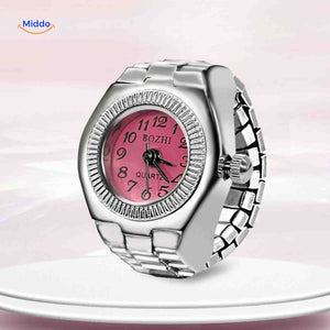 Pink round ring watch with quartz movement ideal for womens style.