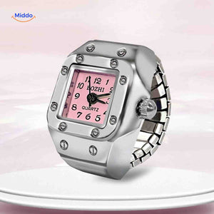 Pink trendy ring watch with contemporary stylish appearance.