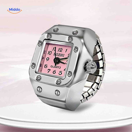 Pink trendy ring watch with contemporary stylish appearance.