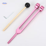 Pink healing tuning fork set design for therapeutic sound treatment.