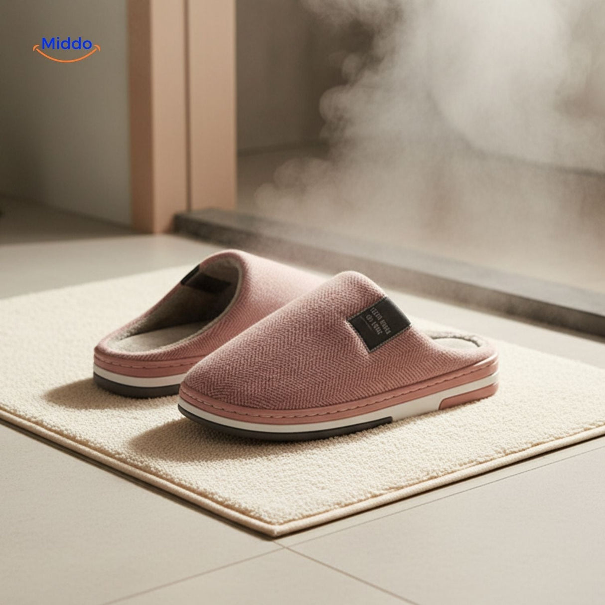 Women's pink slippers with soft cotton lining for warm feet.