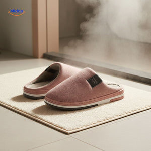 Women's pink slippers with soft cotton lining for warm feet.